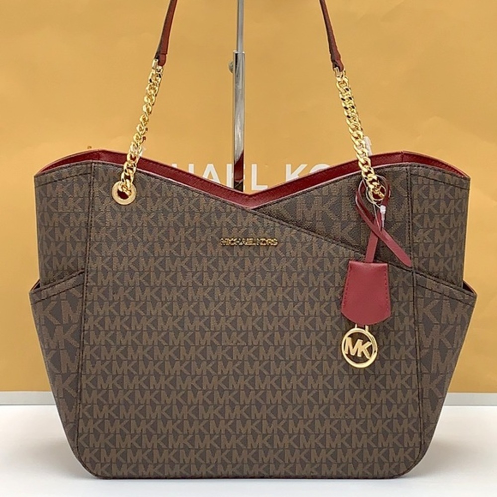 MICHAEL KORS 
Jet Set Large XChain  Logo Shoulder Tote Bag DARK CHERRY COLOR